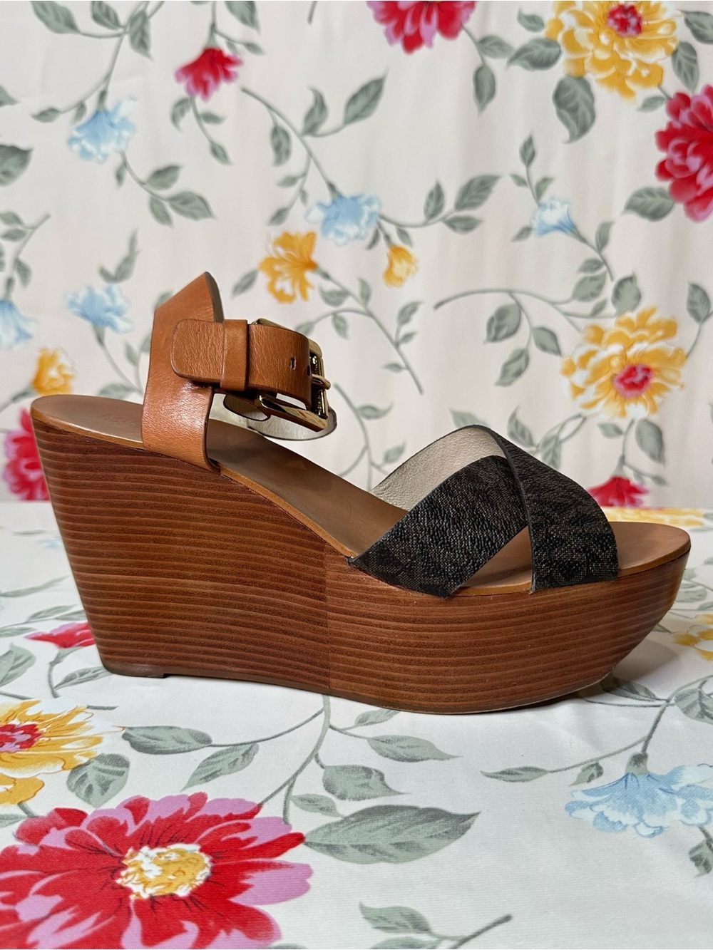MICHAEL KORS | Peggy Wedge | Luggage Brown Strap | Women’s | Size 8.5
